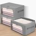 Zhufas lot de 3 sacs de rangement 24L avec cadre en métal, boîtes de rangement pliables empilables avec couvercle, organisateur de placard pour couettes, vêtements, couvertures et T-shirts (gris)
