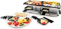 Swissmar Geneva Raclette 8 personen, raclette-grill met pannetjes en schuiven, grillplaat met antiaanbaklaag van gegoten aluminium en 8 raclette-pannetjes, 1400 W