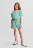 Minoti Kleding Set Meisjes - Broderie Crop Top en Short - Groen - 104/110
