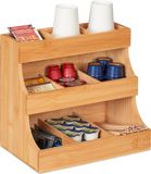 Relaxdays Koffie-organizer met 9 vakken van bamboe, 24 x 26,5 x 17,5 cm, koffiestation en theezakjes, naturel