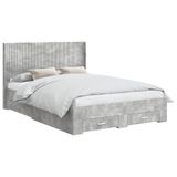 vidaXL Bedframe met opbergruimte en hoofdbord Betongrijs 140 x 190 cm