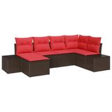 vidaXL Ensemble de canapé de jardin 6 pc Marron et rouge polyrotin
