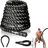 Yes4All Battle Rope 9 m/12 m/15 m lengte, 38 mm/50 mm diameter Poly Dacron Battle Oefeningstouw met beschermhoes - stalen anker en riem inbegrepen