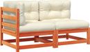 Banc de jardin en pin massif couleur bois de noyer 2 places avec coussins