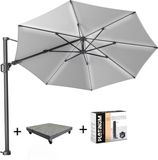 Platinum Challenger T2 glow zweefparasol 350 cm rond lichtgrijs met 120KG voet en hoes