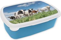 MuchoWow Broodtrommel Blauw - Lunchbox - Koeien - 18x12x6 cm - BPA-vrij - Luchtdicht