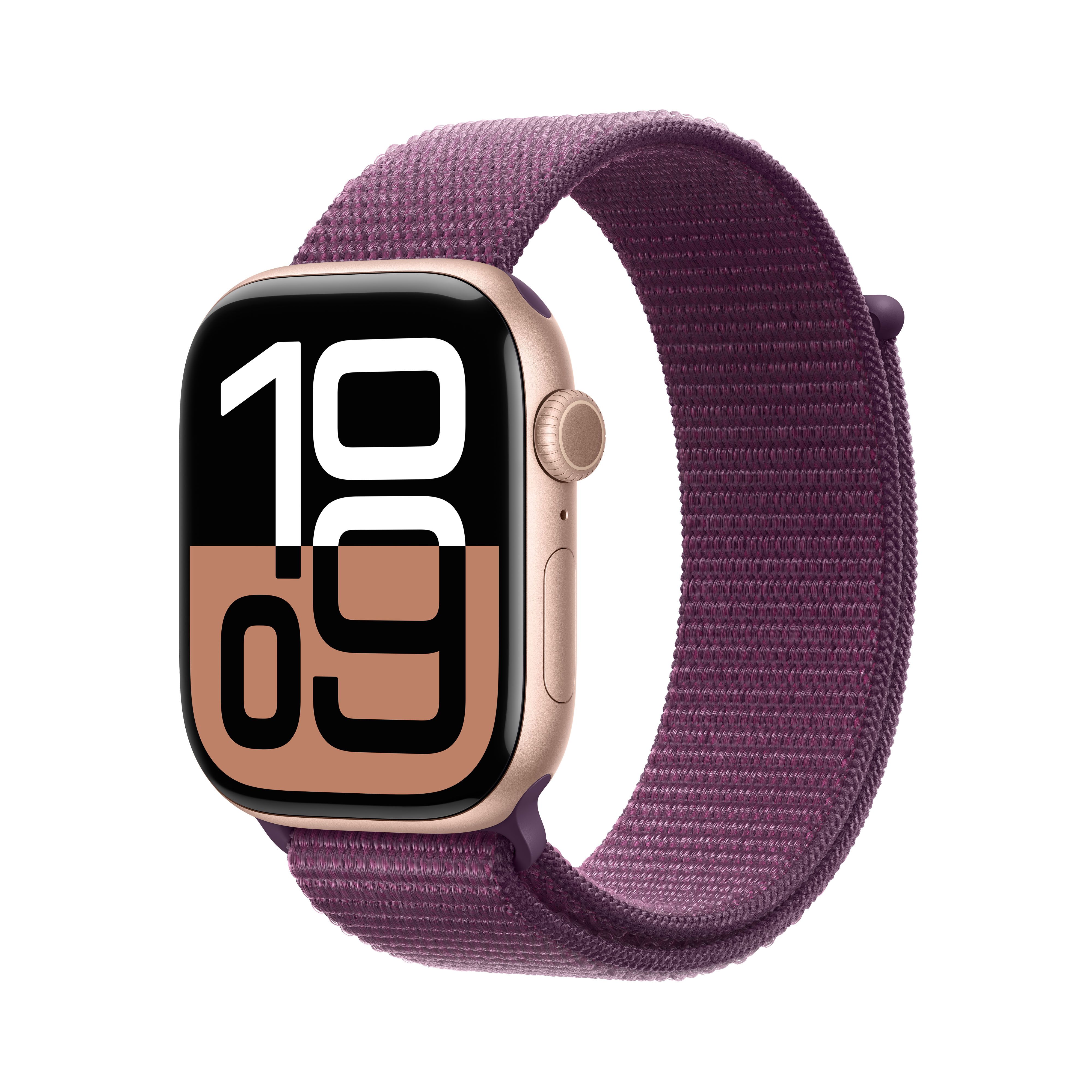 Apple Watch Series 10 46mm - Rose Gold Aluminum Case with Plum Woven Sport Band - 4G