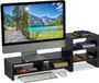 Famanu – Monitorstandaard met opbergruimte - 2 onderdelen - universeel - voor kantoor - monitorverhoger & organizer - zwart