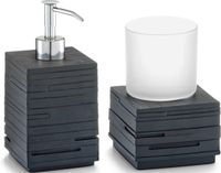 Zeller set de bain distributeur de savon avec porte-brosse à dents/gobelet en polystone aspect ardoise