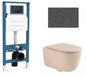 QeramiQ Dely Swirl Toiletset - reservoir encastré Qeramiq Flush - abattant slim - plaque de commande en pierre naturelle marbre foncé - boutons ronds - beige