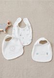 Noukie's - Bavet set - 3 pack - Wafeljersey slabbetjes met savanneprint - ecru