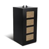 vounot® Réservoir à granulés en métal avec roulettes boîte à pellets 45kg avec tamis amovible et 4 jauges de niveau transparentes rangement à pellets stockage pour poêle à granulés 36x36x76cm noir