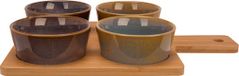 Cosy & Trendy Serveerplank bamboe - 5x - 31 x 22 cm - met 4 luxe hapjes/saus/tapas schaaltjes