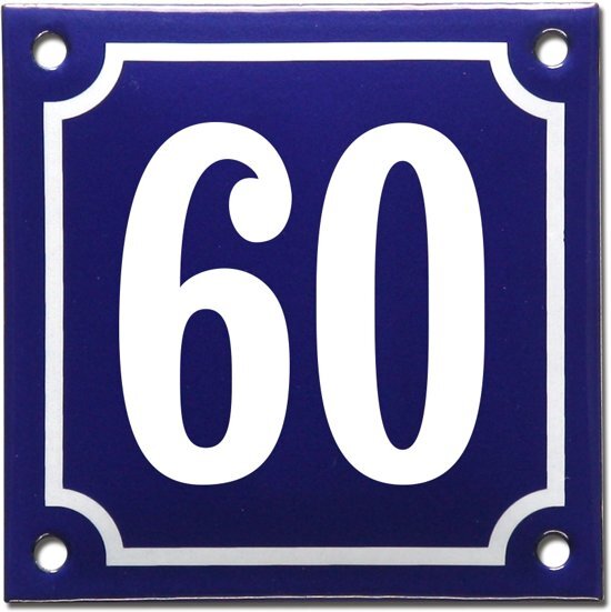 EmailleDesignÂ® Emaille huisnummer blauw/wit nr. 60