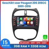 Awesafe Autoradio - Geschikt Voor Peugeot 206 206CC 2001 t/m 2016 - 2GB RAM + 32GB ROM - Draadloos CarPlay & Android Auto - Android 15.0 - Bluetooth & WiFi - GPS Navigatie
