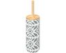 5Five WC/Toiletborstel met luxe houder Cairo - wit met print - dolomiet kunststeen/bamboe - 38 cm
