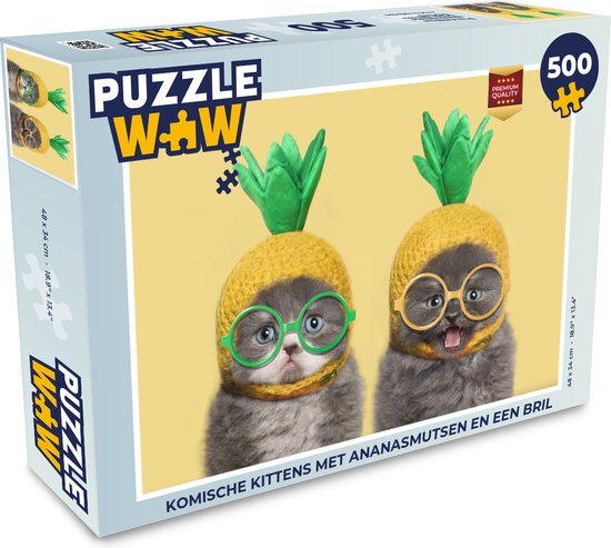 MuchoWow Puzzel Komische kittens met ananasmutsen en een bril - Legpuzzel - Puzzel 500 stukjes