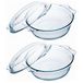 Plat rond glazen ovenschaal met deksel - Set van 2x stuks - 3 liter - 27 x 23 x 11 cm - Ovenschotel schalen - Bakvorm