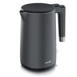 Arendo Waterkoker van roestvrij staal, 1,5 liter, 2200 W, dubbelwandig design, 360° controller, BPA-vrij, oververhittings- en droogkookbeveiliging, zwart Cool Grey mat