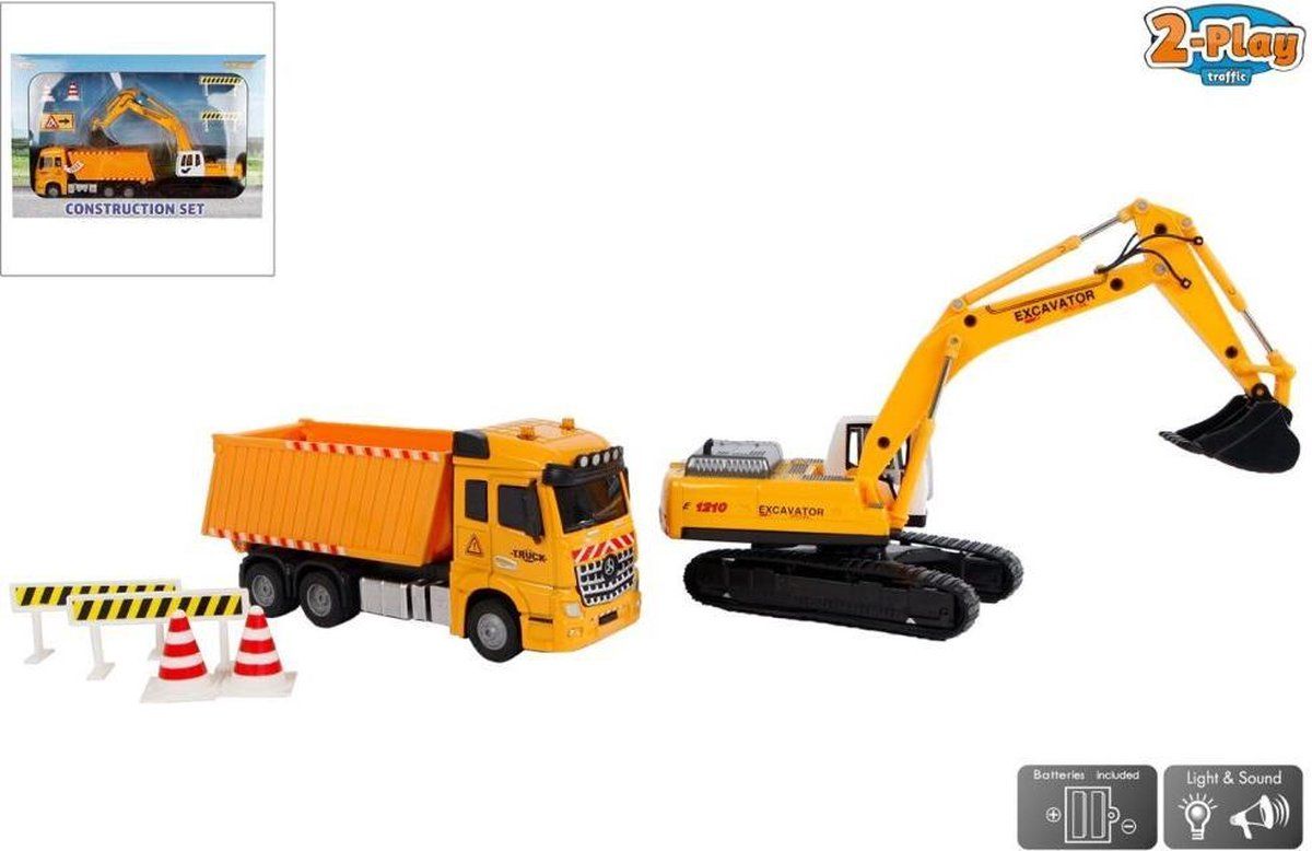 2-play Kiepwagen 17cm Met Graafmachine - Geel