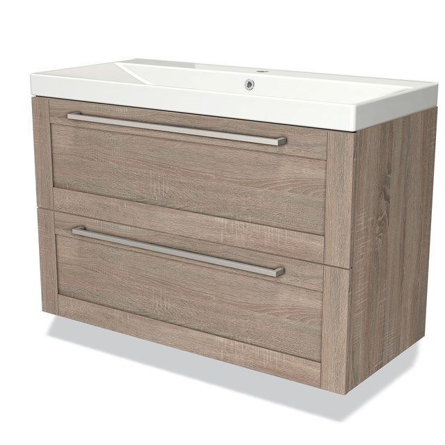 Maxaro Badkamermeubel 100cm Modulo Eiken 2 Lades Kader Wastafel Keramiek - 6095817089069