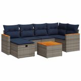 vidaXL 7-delige Loungeset met Kussens Poly Rattan Grijs