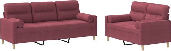 vidaXL 2-delige Loungeset met kussens stof wijnrood