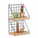 Relaxdays Wandrek, 2 etages, metaal & houtlook, industrieel, zwart/natuur