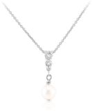 Cavill - Elegante Damesketting 45 cm - 925 Sterling Zilver Gerhodineerd - 6,5 mm Witte Zoetwaterparel - 0,35 ct Witte Topaas