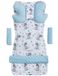 Medi Partners MINKY Universele stoelbekleding voor kinderwagen en buggy's, zitmeubel, kinderwagendeken, 5-delig, gordelkussen + speelboog, kinderwagenset, katoen, teddybeer met lichtblauwe Minky