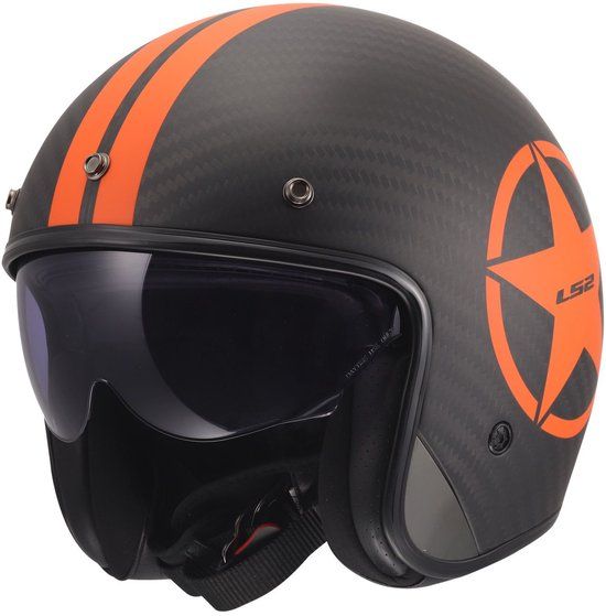 LS2 OF601 Bob II C Star mat zwart carbon oranje jet motorhelm