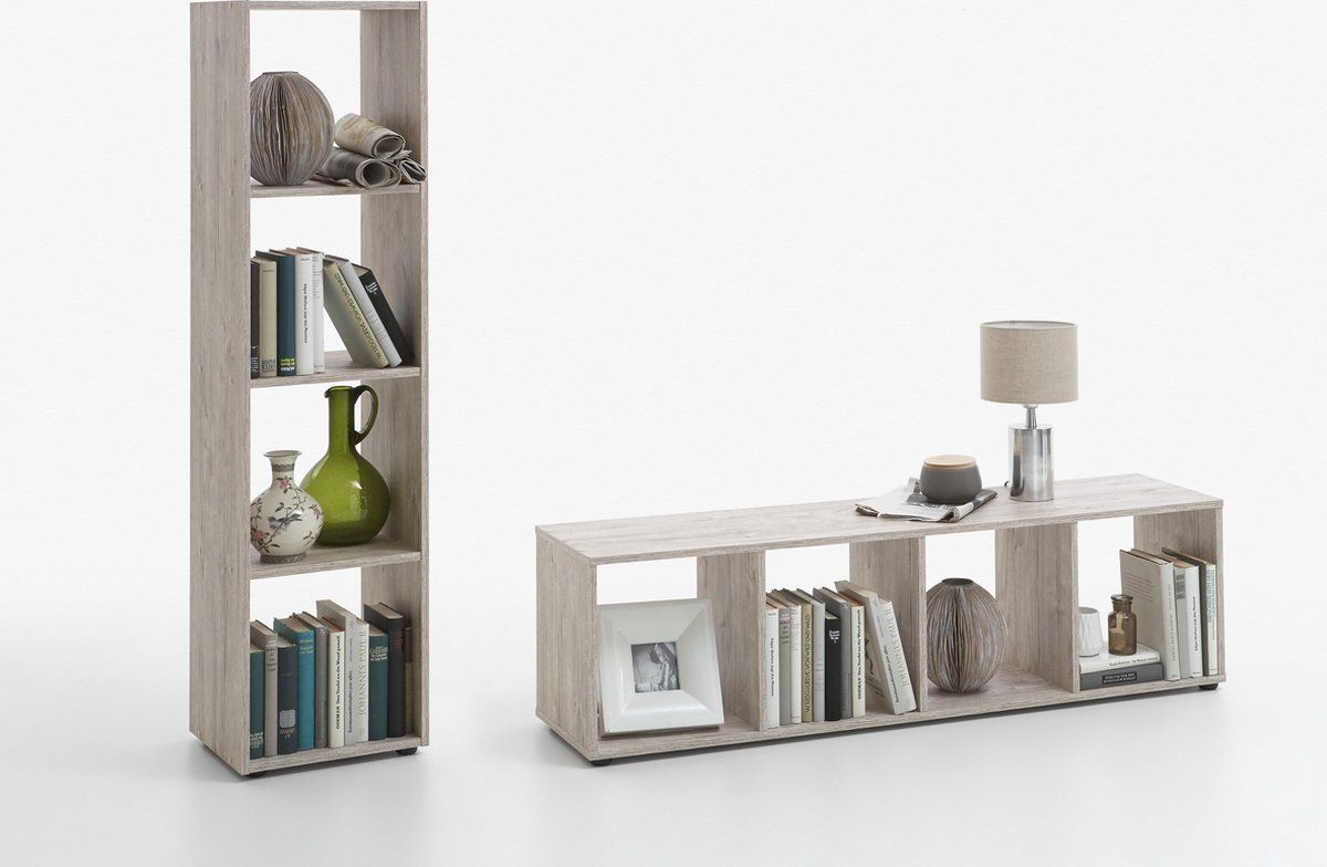 FMD Staande kast met 4 vakken zandeikenkleurig - grijs