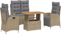 vidaXL 4-delige Tuinset met Kussens, Beige, Polyrattan
