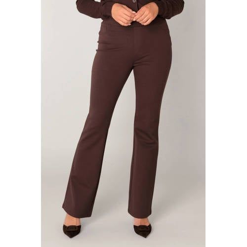 Base Level jersey flared high waist flared broek donkerbruin