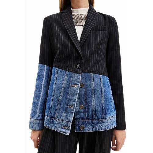 Desigual Desigual rechtvallende blazer met krijtstreep zwart/medium blue denim