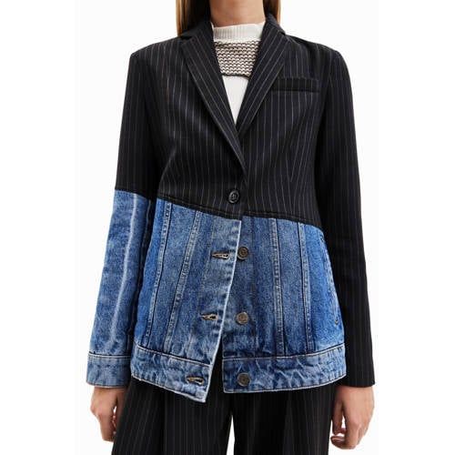 Desigual Blazer Krijtstreep Zwart/Medium Blue Denim