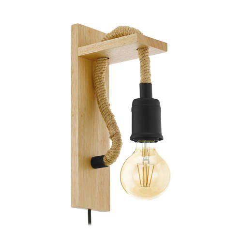 EGLO Rampside Wandlamp - 1 lichts - E27 - Zwart - Bruin