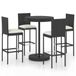 Bar de jardin 5 pièces avec coussins poly rotin noir