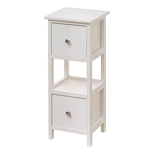 Baroni Home Nachtkastje - Wit - 25 x 25 x 61 cm - 2 Laden & 1 Plank