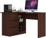 Bureau B16, petit bureau d'angle, wengé, gauche avec trois tiroirs