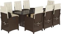 vidaXL 9-delige tuinset met kussens, polyrattan, bruin