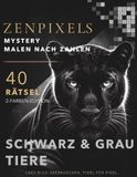 Malen nach Zahlen Rätselbuch Tiere: 2-Farben-Edition: Schwarz & Grau | 40 Ausmalrätsel für Erwachsene | Motiv erst am Ende