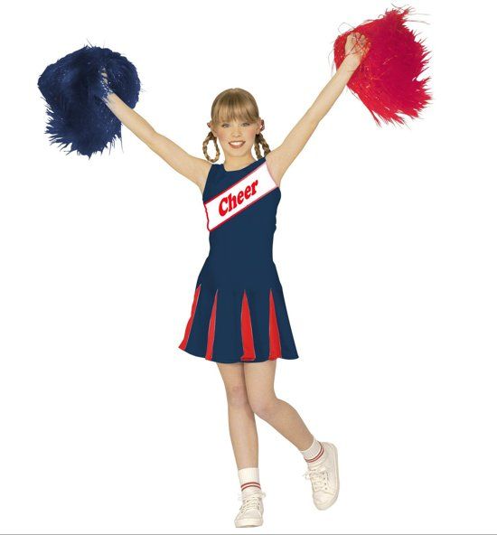 Widmann Cheerleader Kostuum Amerikaanse Cheerleader Blauw / Rood Meisje Maat 158