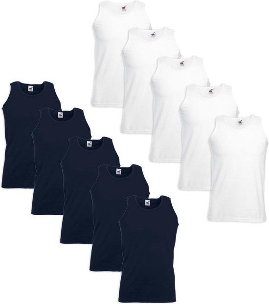 Fruit of the Loom 10 Fruit of the Loom Value Weight Tanktop - Katoen - Wit en Blauw - Maat M