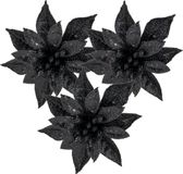 Cosy&Trendy Cosy and Trendy Black Glitter Flower Christmas Tree Decorations on Clip - 8 cm