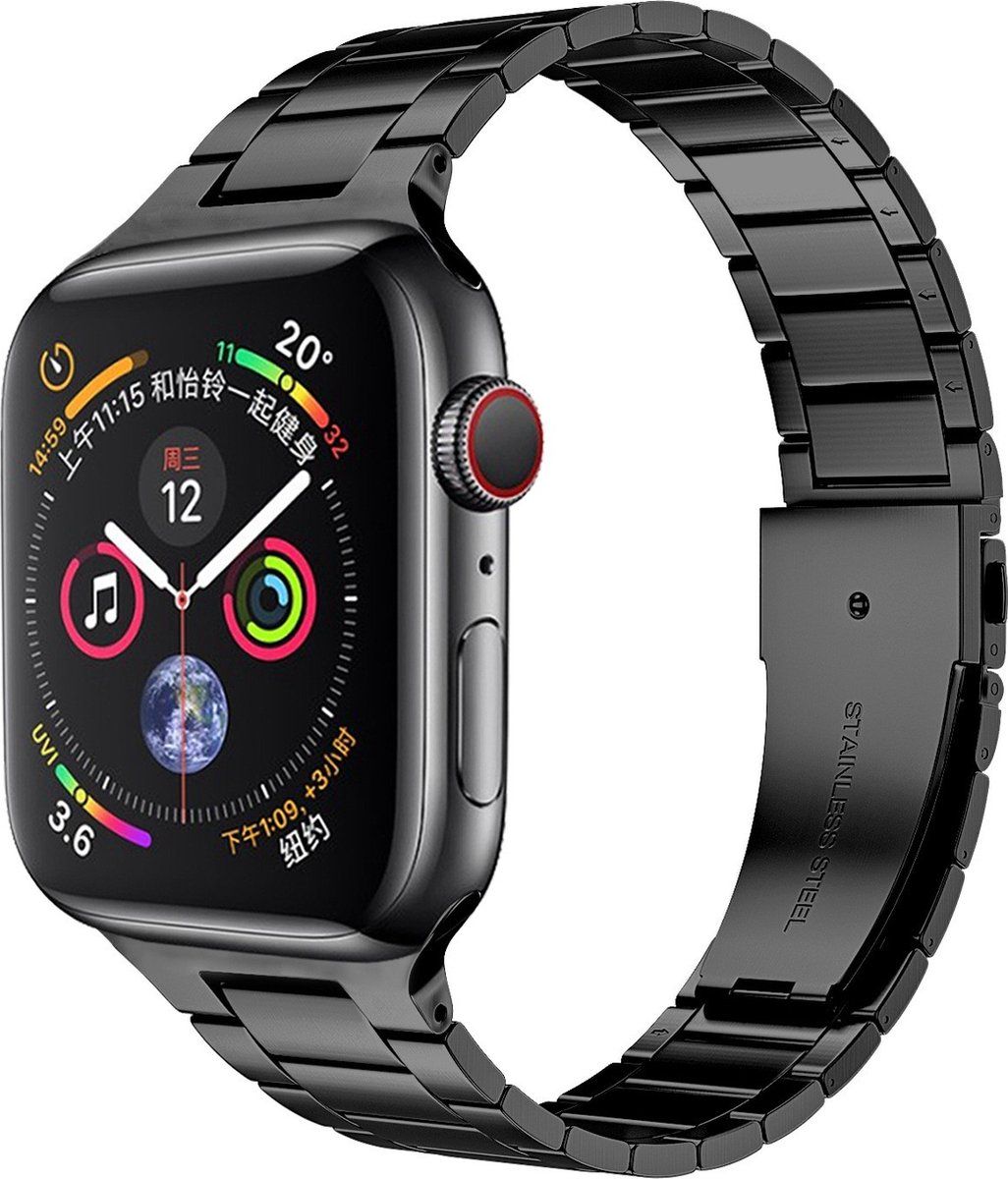 By Qubix Qubix Compatible Apple Watch Band - Stainless Steel Link Band - Black - Compatible with Apple Watch 42/44/45/Ultra/49mm