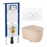 Geberit QeramiQ Dely Swirl Toiletset - 36.3x51.7cm - Geberit UP720 Duofix Sigma inbouwreservoir - 35mm zitting - metalen bedieningsplaat mat wit - ronde knoppen - mat beige