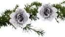 Cosy & Trendy kerstboom bloemen op clip - 2x stuks - zilver wit - kunststof - 18 cm