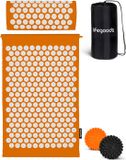 LifeGoods Spijkermat met Kussen - Shakti Mat - Acupressuur Mat - Spijkerbed - Massage Mat - Voor Pijnverlichting, Spierherstel, Stressverlichting en Meer - Incl. 2x Triggerpoint Bal - 60x40x2cm - Oranje