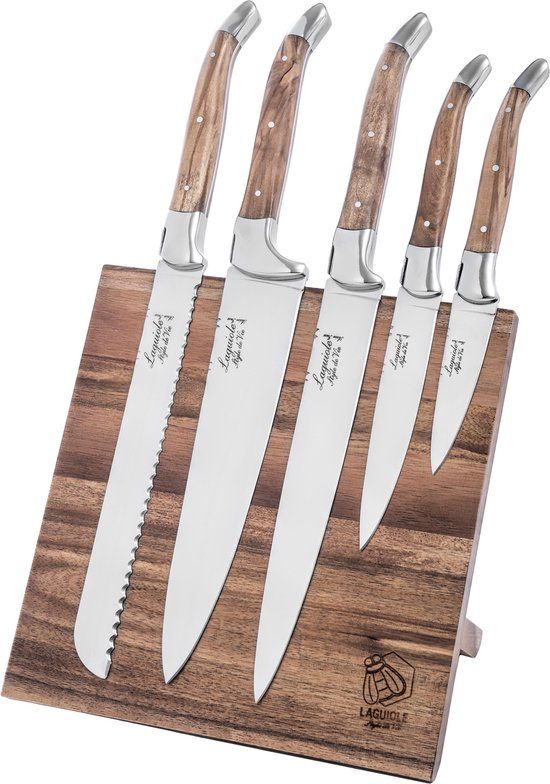 Laguiole Style de Vie Messenblok Luxury Line - 5-delig - Olijfhout - Messenset met houten messenblok